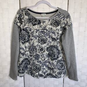 Sundance Caraway Lace Pullover Crochet Overlay Sweatshirt Top Women’s Size Large